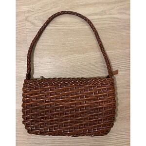 Vintage Ellepi Woven Leather Shoulder Bag Brown Italian Handmade Luxury Boho